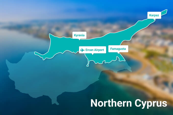 North Cyprus Map: Kyrenia, Famagusta, Karpaz